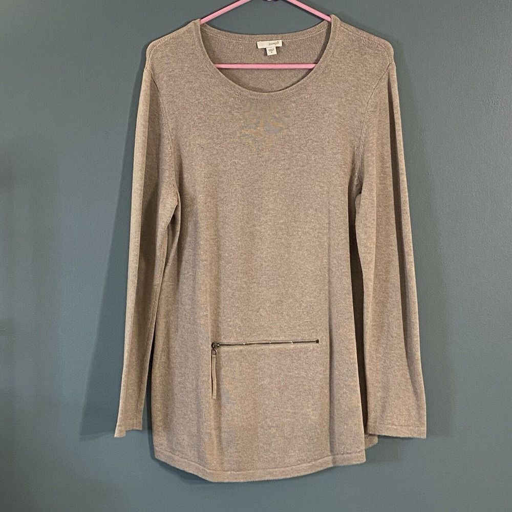 J Jill Soft Cozy Cashmere Blend Sweater Oatmeal‎ Front Zipper Pocket Medium